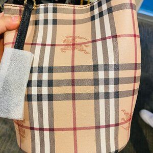 Burberry Leather and Haymarket Check Bucket Purse